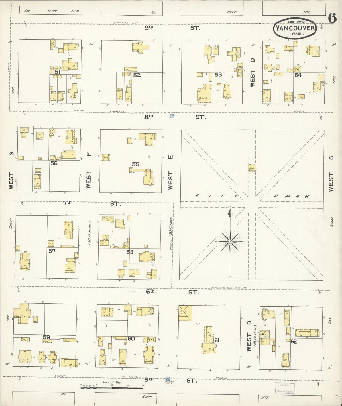 Sanborn Fire Insurance Map from Vancouver, Clark County, Washington (1892), Sheet #0006 - Historic Sanborn Fire Insurance Map Print, vintage old map wall art, antique decor, genealogy gift, Washington Washington map