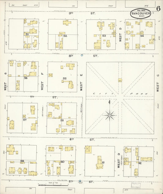 Sanborn Fire Insurance Map from Vancouver, Clark County, Washington (1892), Sheet #0006 - Historic Sanborn Fire Insurance Map Print, vintage old map wall art, antique decor, genealogy gift, Washington Washington map