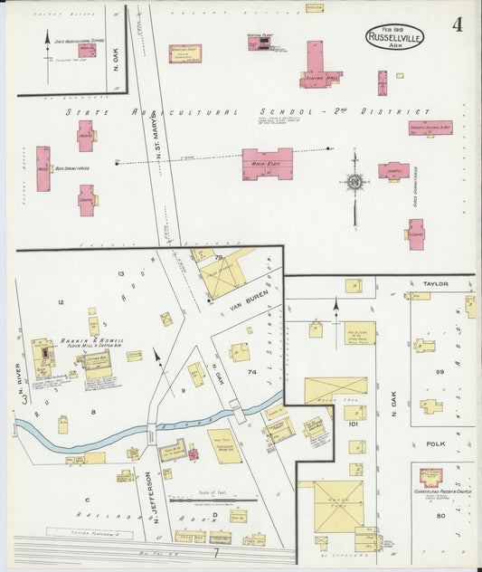 Sanborn Fire Insurance Map from Russellville, Pope County, Arkansas (1919), Sheet #0004 - Historic Sanborn Fire Insurance Map Print, vintage old map wall art, antique decor, genealogy gift, Arkansas Arkansas map