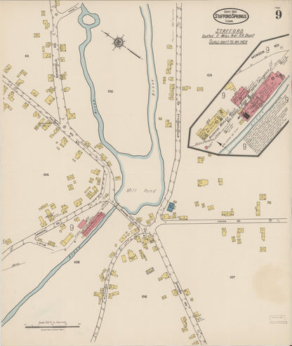 Sanborn Fire Insurance Map from Stafford Springs, Tolland County, Connecticut (1921), Sheet #0009 - Complete Map Set gallery image, historic Sanborn map, vintage wall art, Connecticut Connecticut