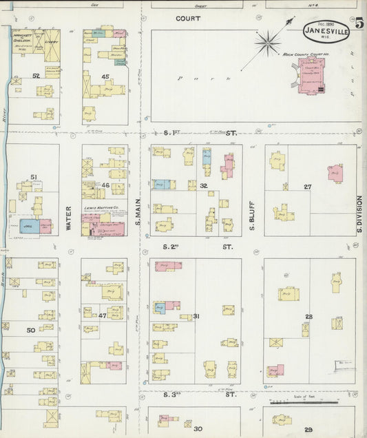 Sanborn Fire Insurance Map from Janesville, Rock County, Wisconsin (1890), Sheet #0005 - Historic Sanborn Fire Insurance Map Print, vintage old map wall art, antique decor, genealogy gift, Wisconsin Wisconsin map