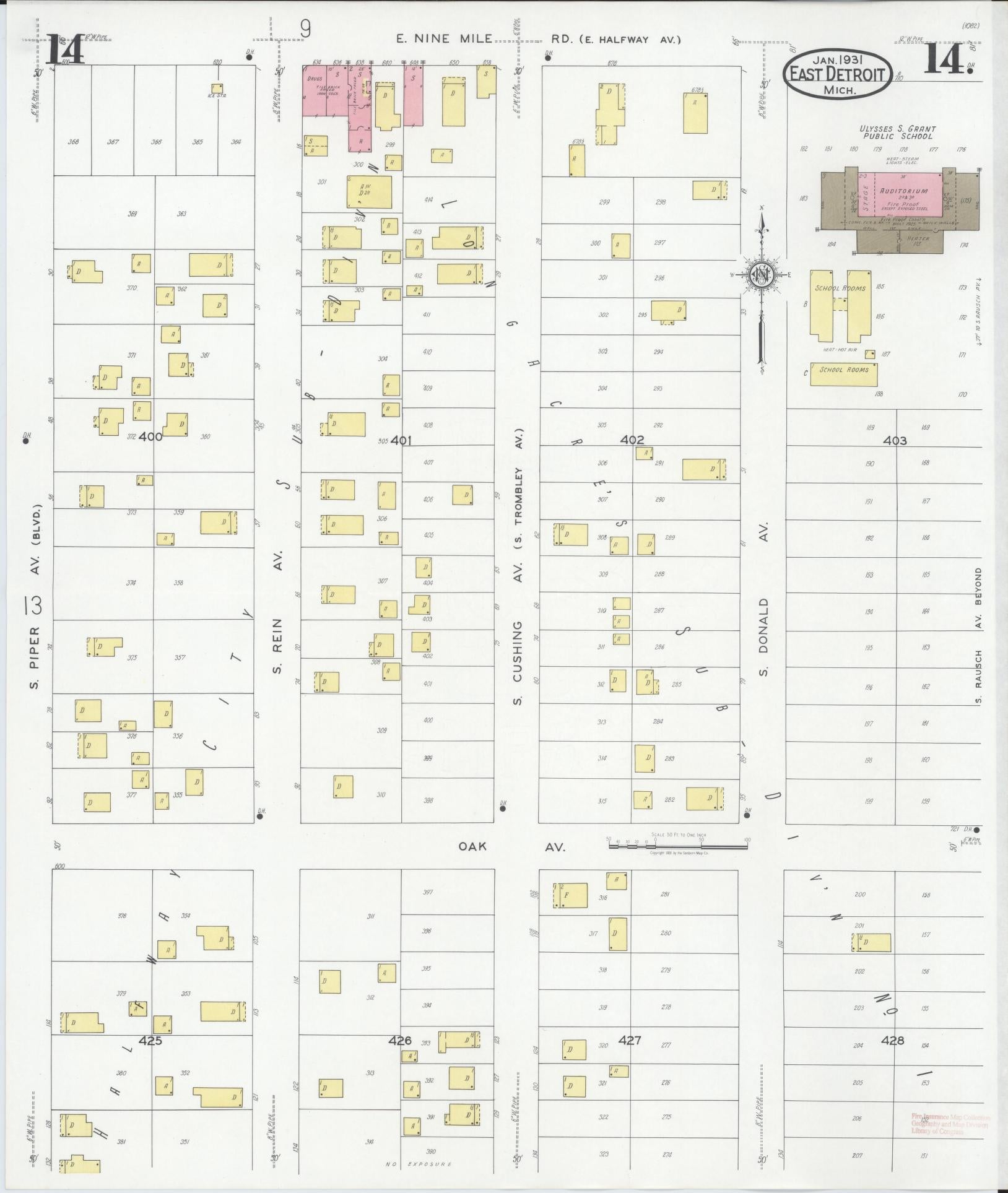 Sanborn Fire Insurance Map from East Detroit, Macomb County, Michigan (1931), Sheet #0014 - Historic Sanborn Fire Insurance Map Print, vintage old map wall art, antique decor, genealogy gift, Michigan Michigan map