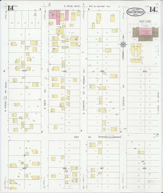 Sanborn Fire Insurance Map from East Detroit, Macomb County, Michigan (1931), Sheet #0014 - Historic Sanborn Fire Insurance Map Print, vintage old map wall art, antique decor, genealogy gift, Michigan Michigan map