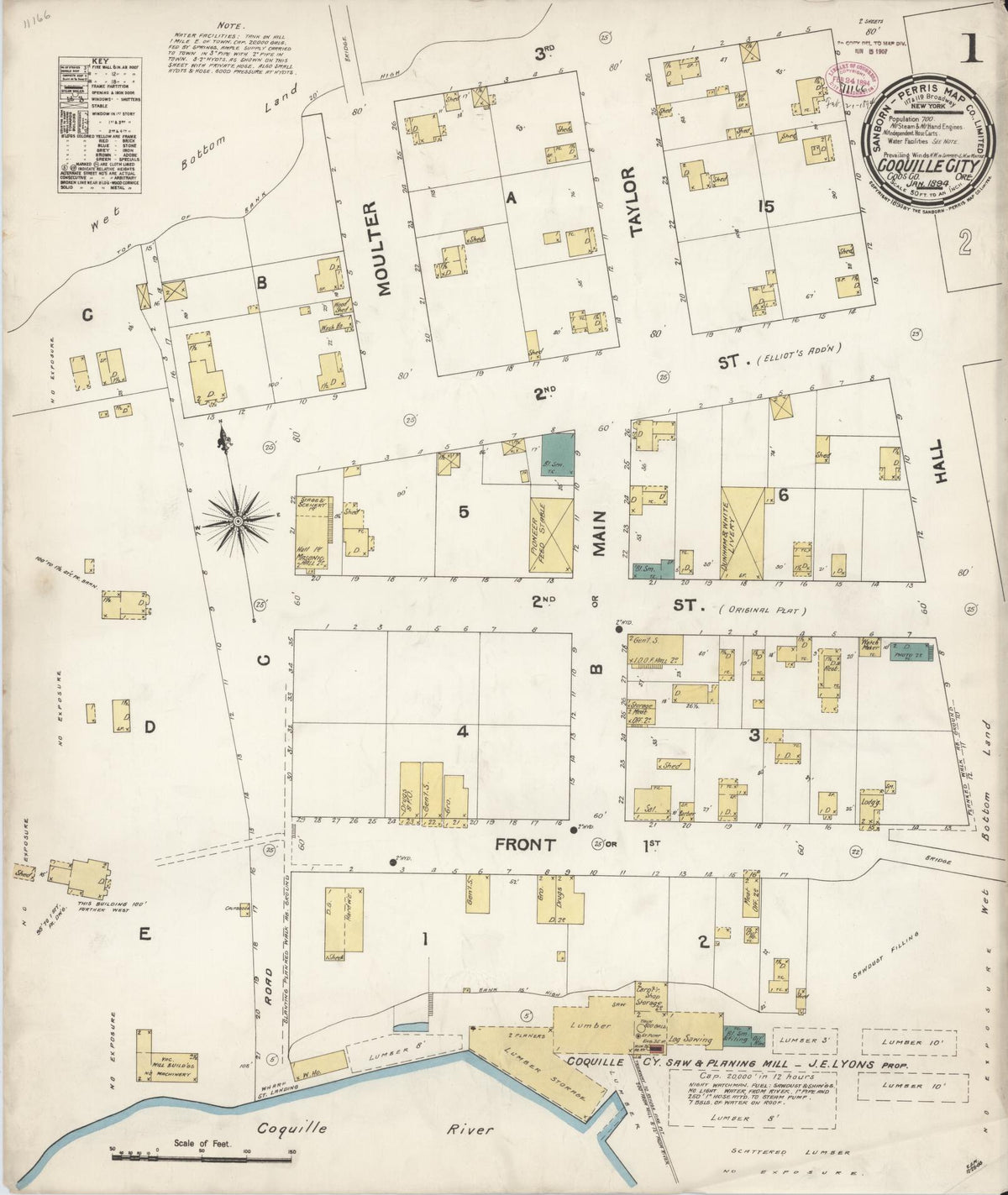 Sanborn Fire Insurance Map from Coquille, Coos County, Oregon (1894), Sheet #0001 - Historic Sanborn Fire Insurance Map Print, vintage old map wall art, antique decor, genealogy gift, Oregon Oregon map