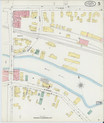 Sanborn Fire Insurance Map from Orange, Franklin County, Massachusetts (1895), Sheet #0005 - Complete Map Set gallery image, historic Sanborn map, vintage wall art, Massachusetts Massachusetts