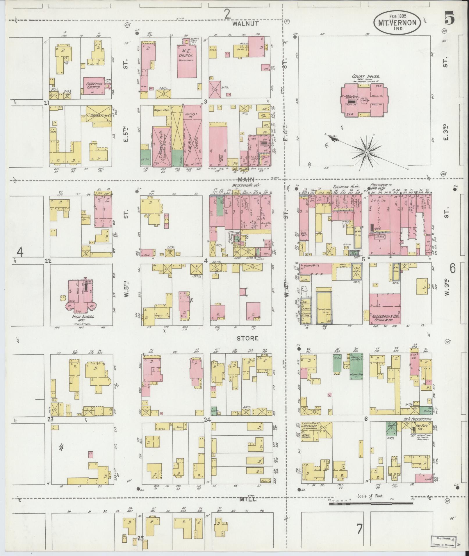 Sanborn Fire Insurance Map from Mount Vernon, Posey County, Indiana (1899), Sheet #0005 - Complete Map Set gallery image, historic Sanborn map, vintage wall art, Indiana Indiana