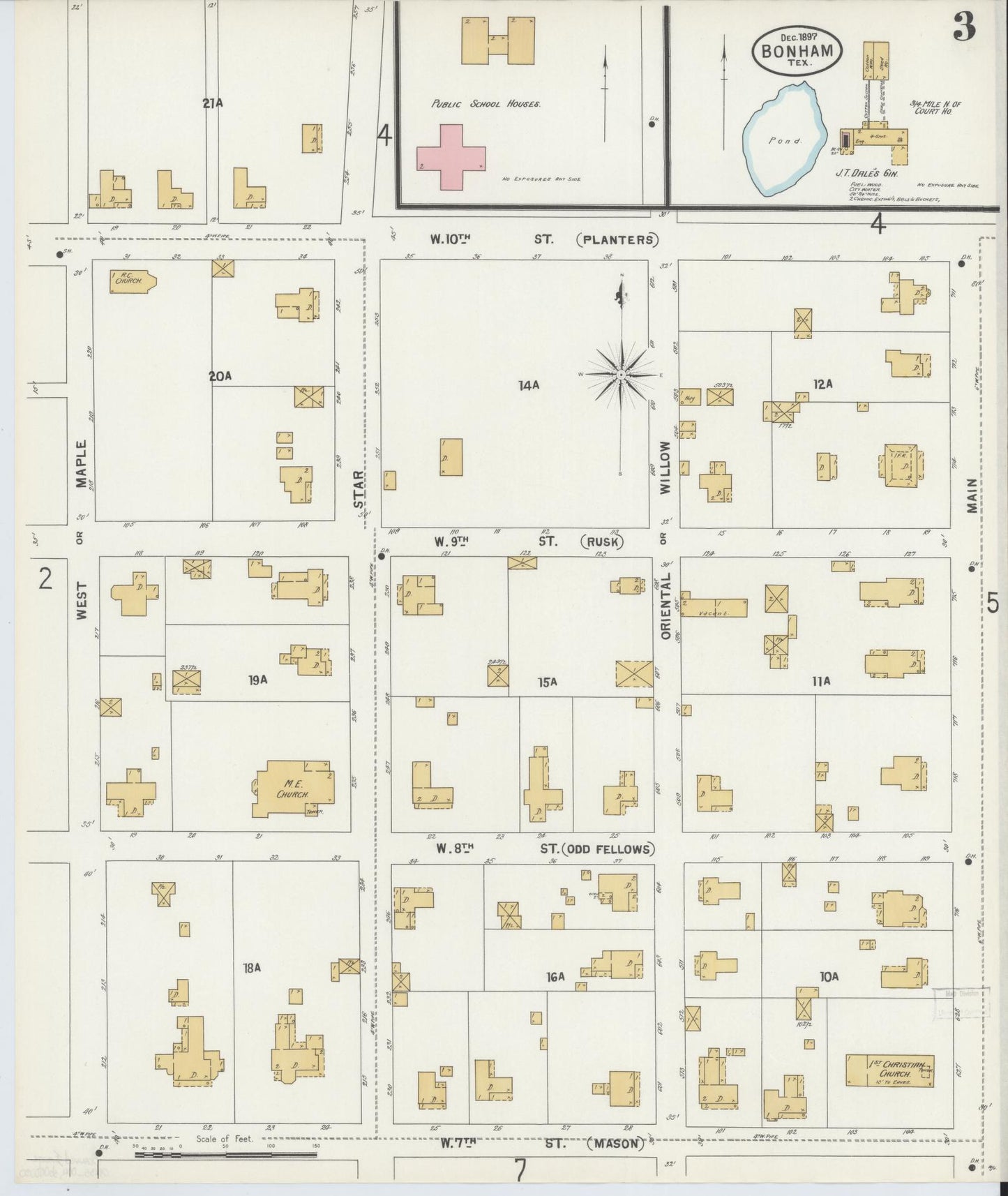 Sanborn Fire Insurance Map from Bonham, Fannin County, Texas (1897), Sheet #0003 - Historic Sanborn Fire Insurance Map Print, vintage old map wall art, antique decor, genealogy gift, Texas Texas map