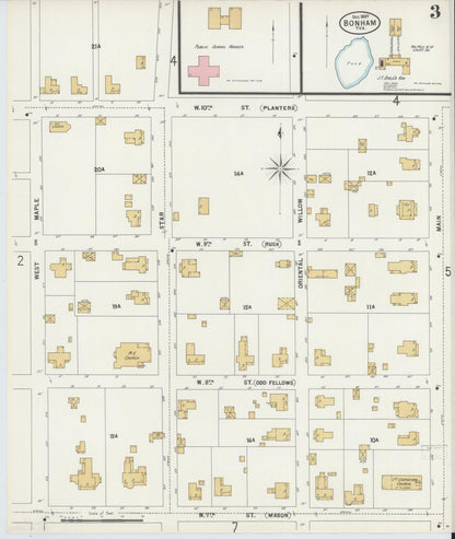 Sanborn Fire Insurance Map from Bonham, Fannin County, Texas (1897), Sheet #0003 - Historic Sanborn Fire Insurance Map Print, vintage old map wall art, antique decor, genealogy gift, Texas Texas map