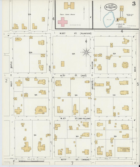 Sanborn Fire Insurance Map from Bonham, Fannin County, Texas (1897), Sheet #0003 - Historic Sanborn Fire Insurance Map Print, vintage old map wall art, antique decor, genealogy gift, Texas Texas map