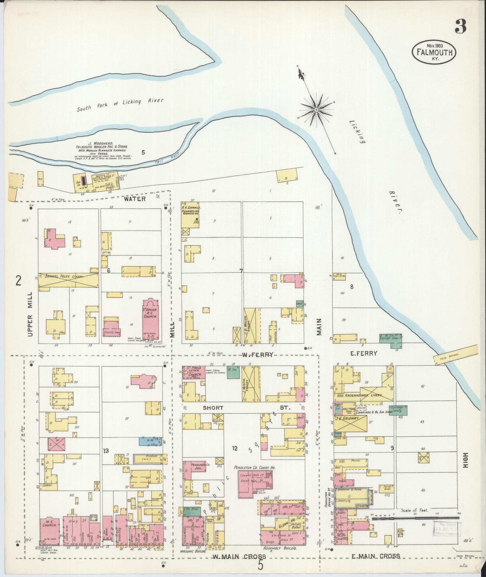 Sanborn Fire Insurance Map from Falmouth, Pendleton County, Kentucky (1903), Sheet #0003 - Historic Sanborn Fire Insurance Map Print, vintage old map wall art, antique decor, genealogy gift, Kentucky Kentucky map