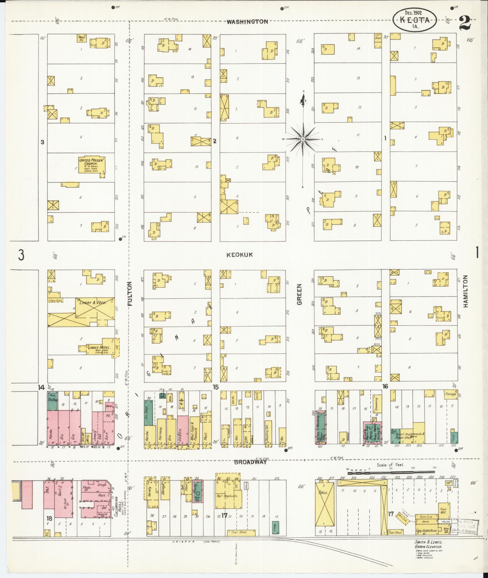 Sanborn Fire Insurance Map from Keota, Keokuk County, Iowa (1902), Sheet #0002 - Historic Sanborn Fire Insurance Map Print, vintage old map wall art