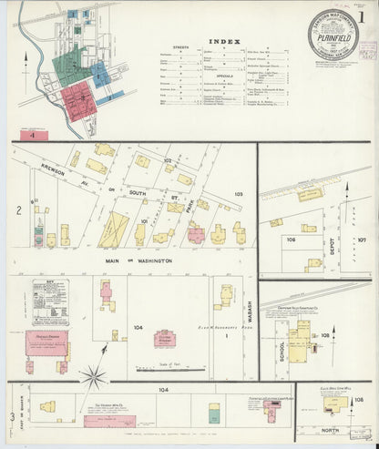Sanborn Fire Insurance Map from Plainfield, Hendricks County, Indiana (1907), Sheet #0001 - Historic Sanborn Fire Insurance Map Print, vintage old map wall art, antique decor, genealogy gift, Indiana Indiana map