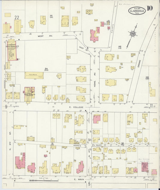 Sanborn Fire Insurance Map from Clarksville, Montgomery County, Tennessee (1913), Sheet #0010 - Historic Sanborn Fire Insurance Map Print, vintage old map wall art, antique decor, genealogy gift, Tennessee Tennessee map