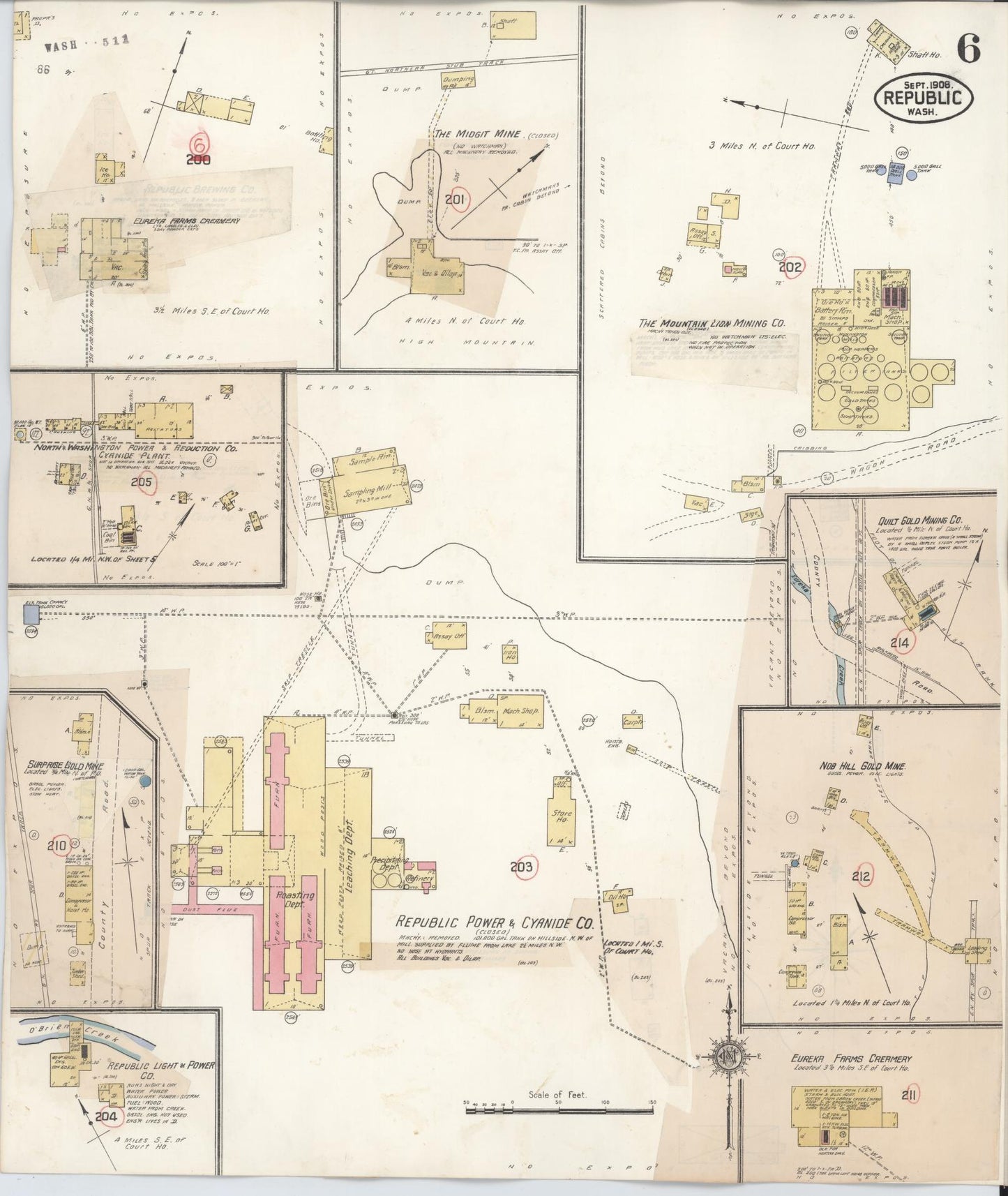 Sanborn Fire Insurance Map from Republic, Ferry County, Washington (1932), Sheet #0006 - Historic Sanborn Fire Insurance Map Print, vintage old map wall art, antique decor, genealogy gift, Washington Washington map