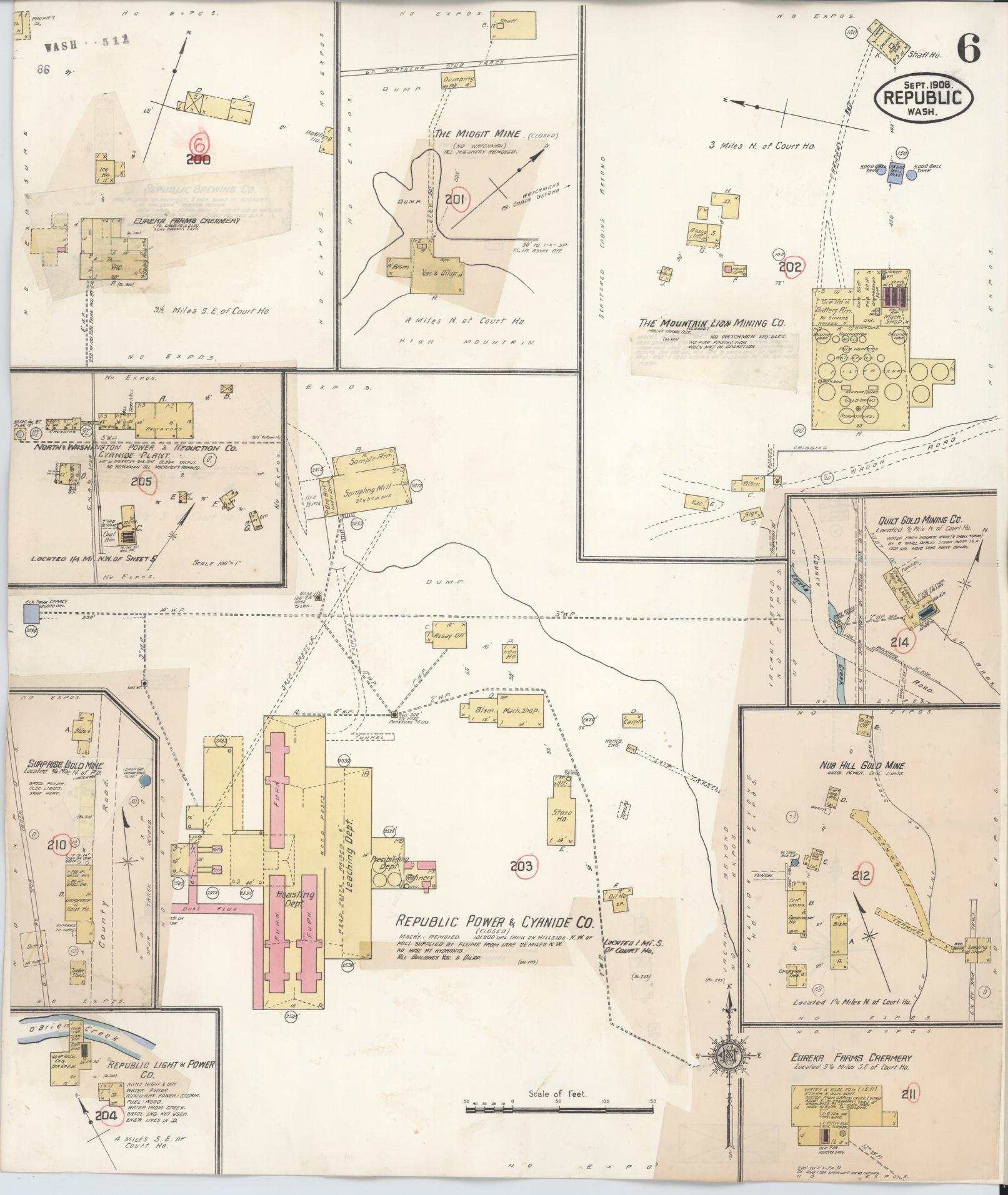 Sanborn Fire Insurance Map from Republic, Ferry County, Washington (1932), Sheet #0006 - Historic Sanborn Fire Insurance Map Print, vintage old map wall art, antique decor, genealogy gift, Washington Washington map