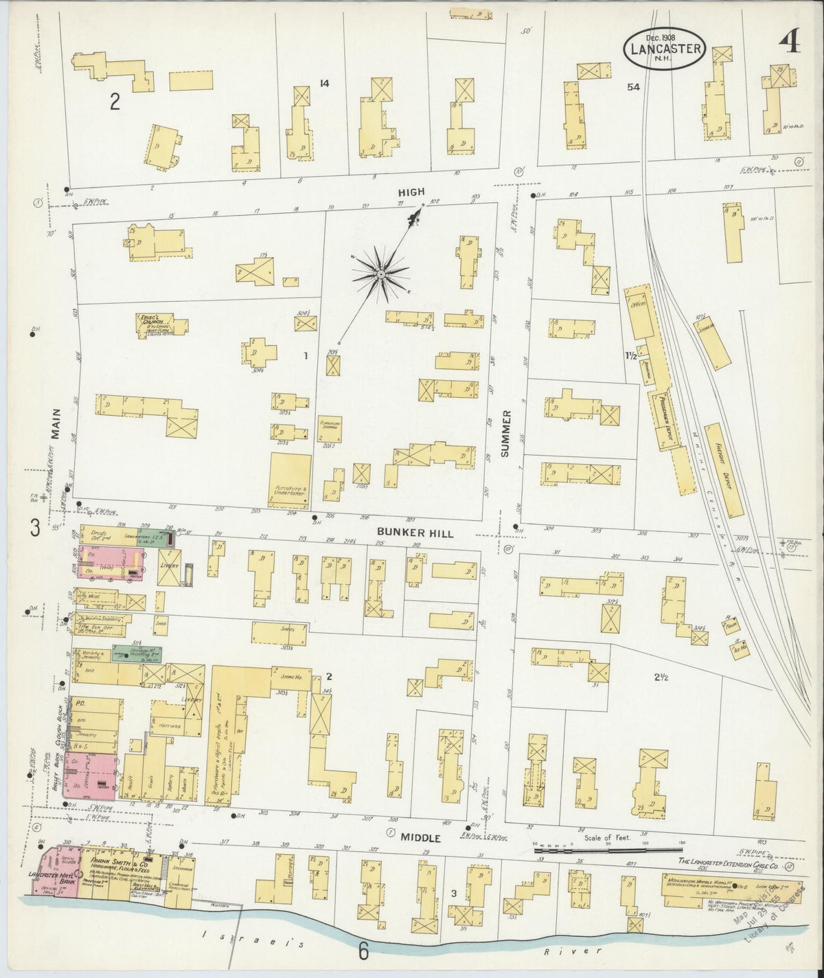 Sanborn Fire Insurance Map from Lancaster, Coos County, New Hampshire (1908), Sheet #0004 - Complete Map Set gallery image, historic Sanborn map, vintage wall art, New Hampshire New Hampshire