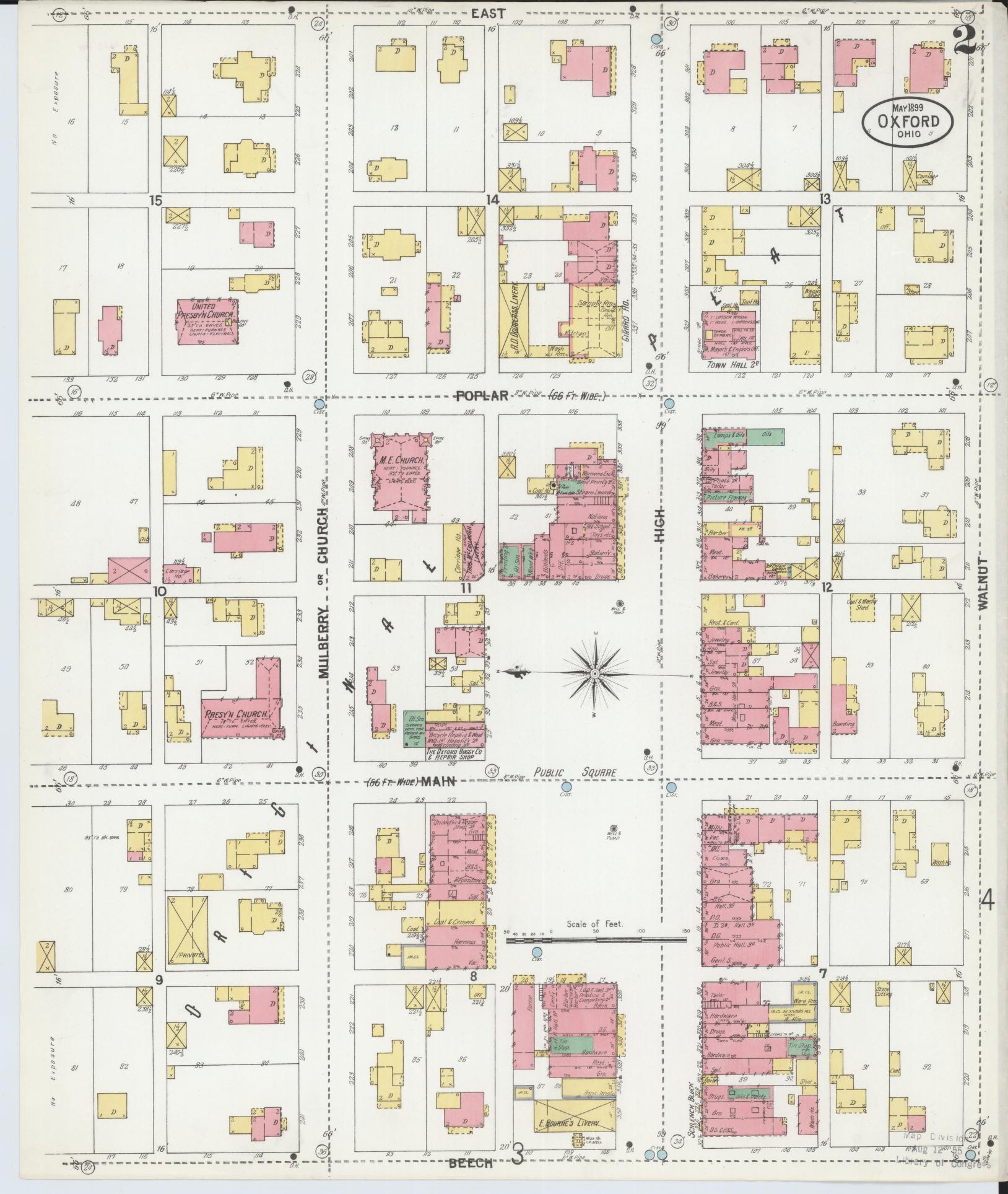 Sanborn Fire Insurance Map from Oxford, Butler County, Ohio (1899), Sheet #0002 - Historic Sanborn Fire Insurance Map Print, vintage old map wall art, antique decor, genealogy gift, Ohio Ohio map