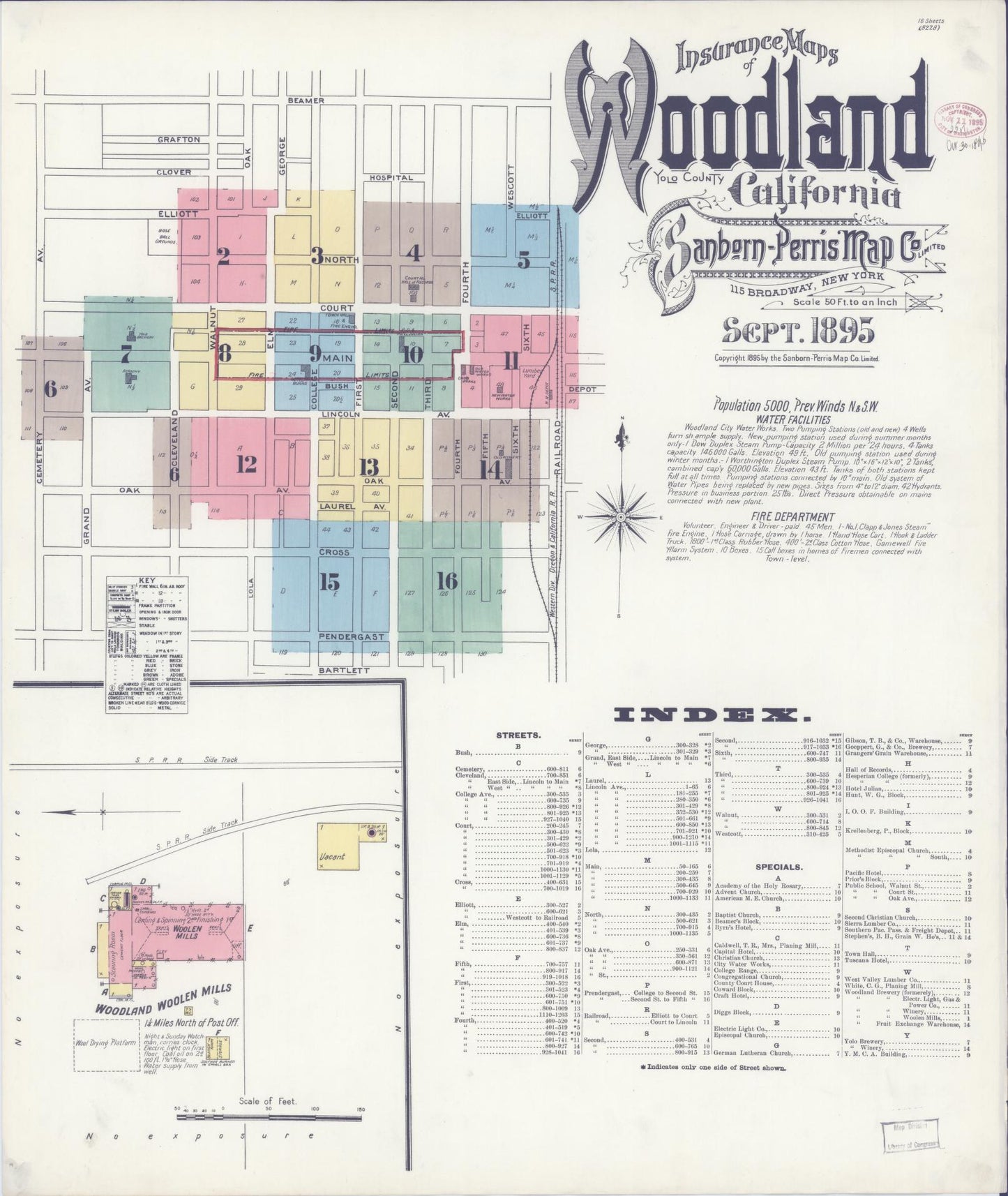 Sanborn Fire Insurance Map from Woodland, Yolo County, California (1895), Sheet #0001 - Complete Map Set gallery image, historic Sanborn map, vintage wall art, California California