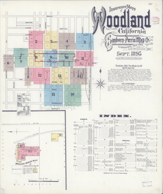 Sanborn Fire Insurance Map from Woodland, Yolo County, California (1895), Sheet #0001 - Complete Map Set gallery image, historic Sanborn map, vintage wall art, California California
