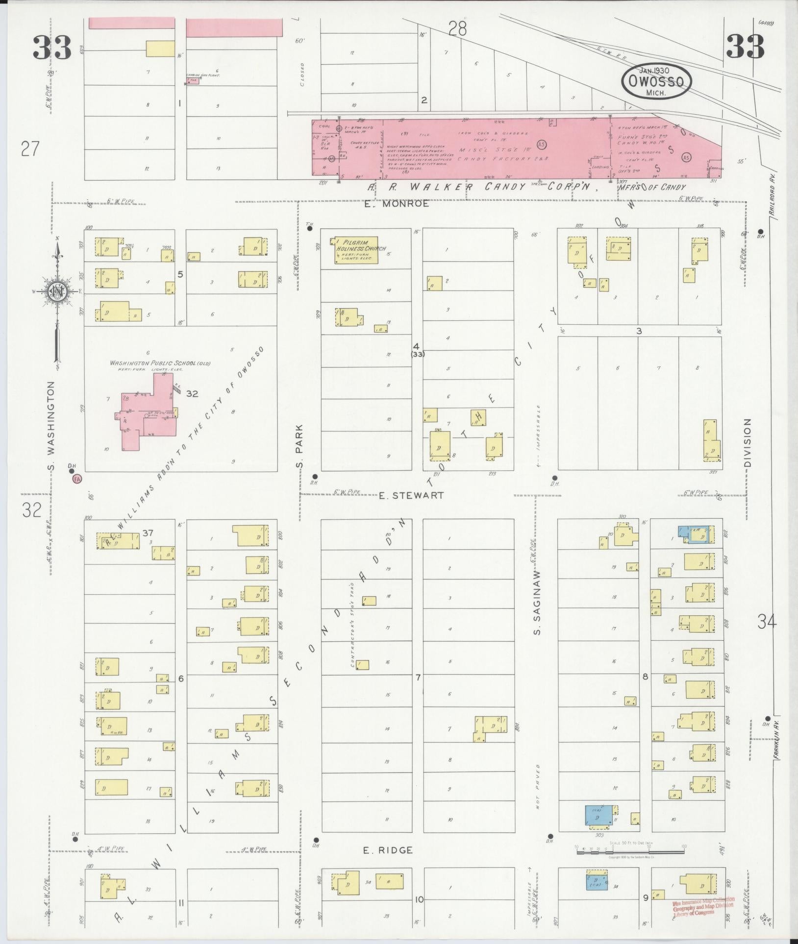 Sanborn Fire Insurance Map from Owosso, Shiawassee County, Michigan (1930), Sheet #0033 - Historic Sanborn Fire Insurance Map Print, vintage old map wall art, antique decor, genealogy gift, Michigan Michigan map