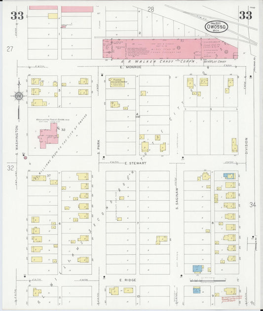 Sanborn Fire Insurance Map from Owosso, Shiawassee County, Michigan (1930), Sheet #0033 - Historic Sanborn Fire Insurance Map Print, vintage old map wall art, antique decor, genealogy gift, Michigan Michigan map