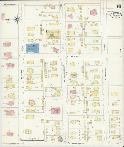 Sanborn Fire Insurance Map from Paris, Edgar County, Illinois (1908), Sheet #0010 - Historic Sanborn Fire Insurance Map Print, vintage old map wall art, antique decor, genealogy gift, Illinois Illinois map