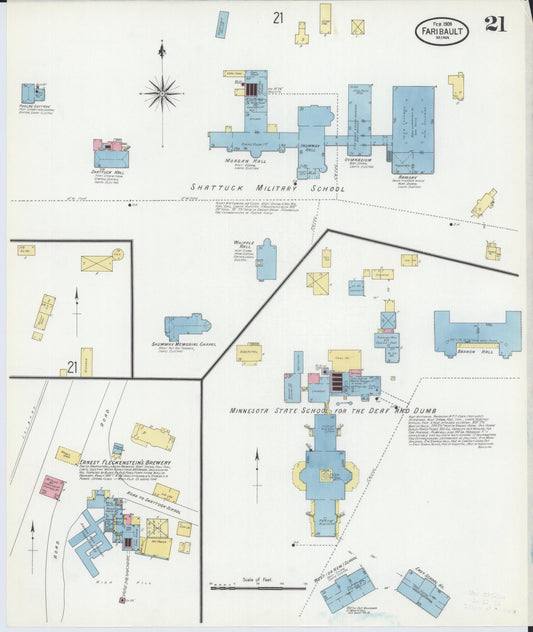 Sanborn Fire Insurance Map from Faribault, Rice County, Minnesota (1909), Sheet #0021 - Historic Sanborn Fire Insurance Map Print, vintage old map wall art, antique decor, genealogy gift, Minnesota Minnesota map