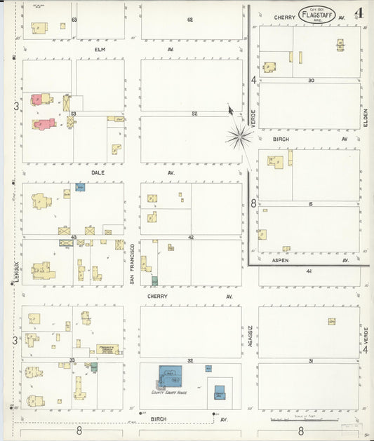 Sanborn Fire Insurance Map from Flagstaff, Coconino County, Arizona (1901), Sheet #0004 - Historic Sanborn Fire Insurance Map Print, vintage old map wall art, antique decor, genealogy gift, Arizona Arizona map