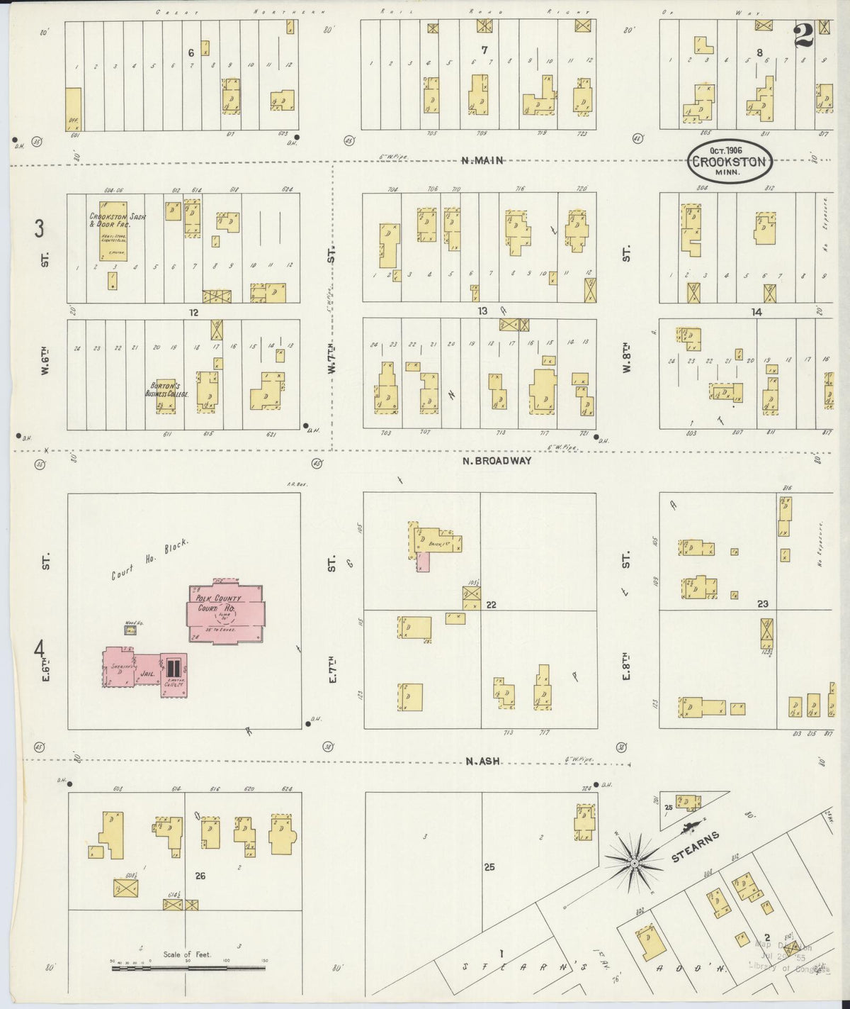 Sanborn Fire Insurance Map from Crookston, Polk County, Minnesota (1906), Sheet #0002 - Historic Sanborn Fire Insurance Map Print, vintage old map wall art, antique decor, genealogy gift, Minnesota Minnesota map