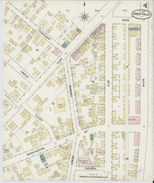 Sanborn Fire Insurance Map from Great Falls, Strafford County, New Hampshire (1887), Sheet #0004 - Historic Sanborn Fire Insurance Map Print, vintage old map wall art, antique decor, genealogy gift, New Hampshire New Hampshire map