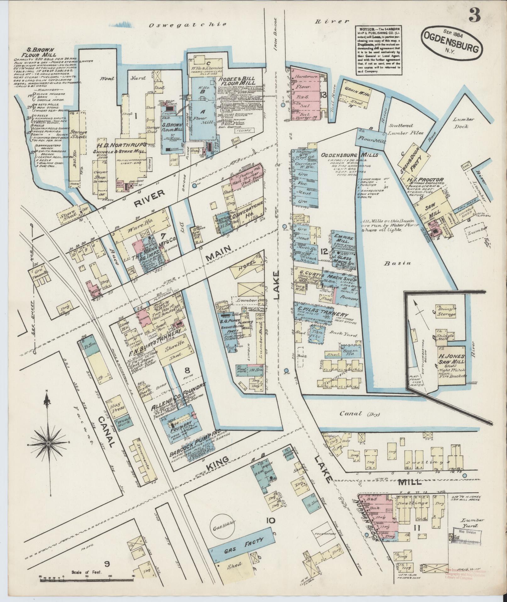 Sanborn Fire Insurance Map from Ogdensburg, St. Lawrence County, New York (1884), Sheet #0003 - Complete Map Set gallery image, historic Sanborn map, vintage wall art, New York New York