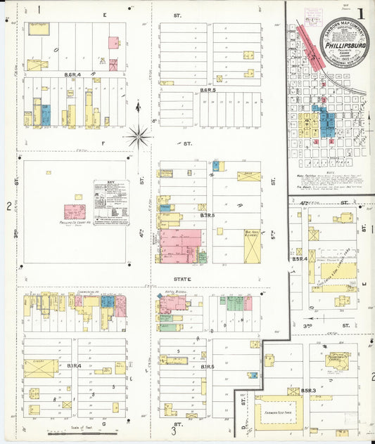 Sanborn Fire Insurance Map from Phillipsburg, Phillips County, Kansas (1905), Sheet #0001 - Complete Map Set gallery image, historic Sanborn map, vintage wall art, Kansas Kansas