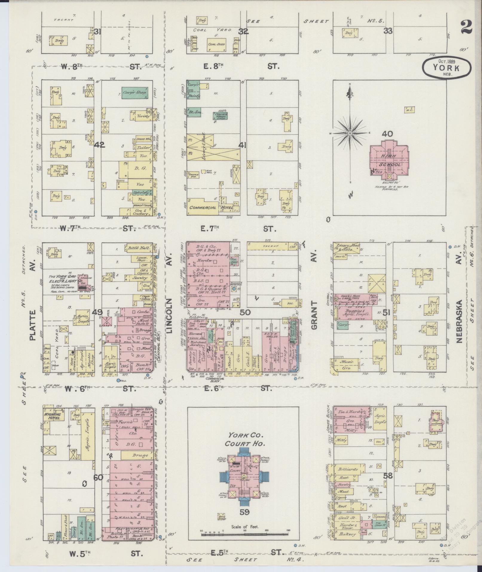 Sanborn Fire Insurance Map from York, York County, Nebraska (1889), Sheet #0002 - Historic Sanborn Fire Insurance Map Print, vintage old map wall art, antique decor, genealogy gift, Nebraska Nebraska map