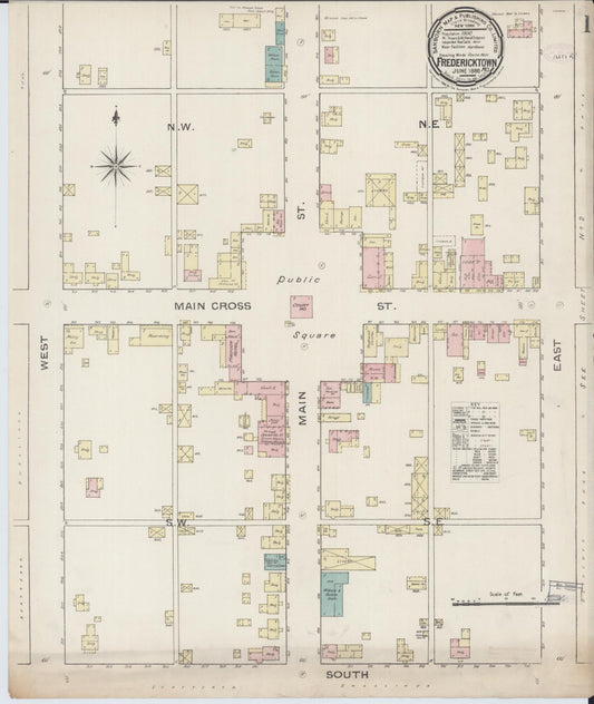 Sanborn Fire Insurance Map from Fredericktown, Madison County, Missouri (1886), Sheet #0001 - Historic Sanborn Fire Insurance Map Print, vintage old map wall art, antique decor, genealogy gift, Missouri Missouri map