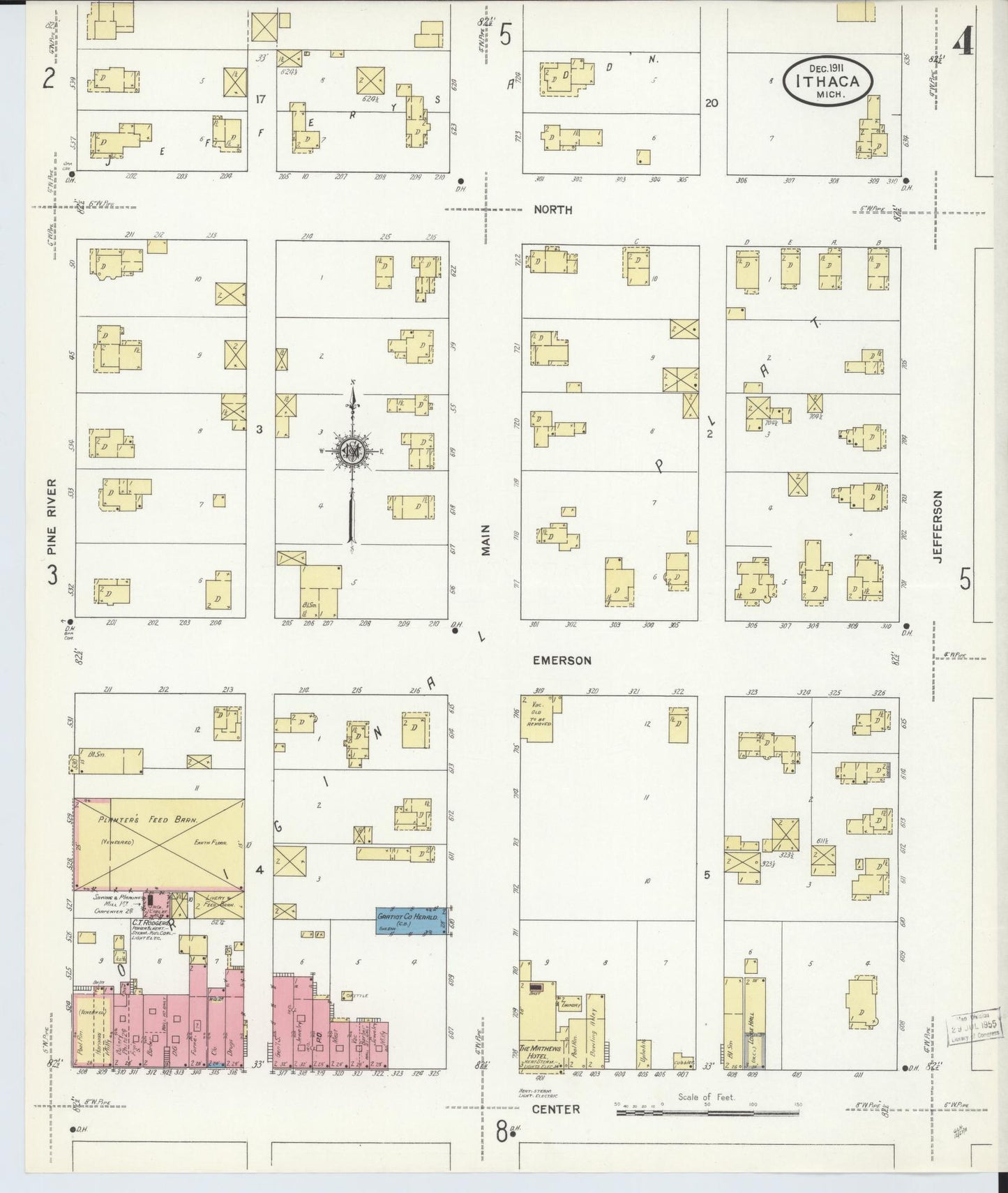 Sanborn Fire Insurance Map from Ithaca, Gratiot County, Michigan (1911), Sheet #0004 - Complete Map Set gallery image, historic Sanborn map, vintage wall art, Michigan Michigan