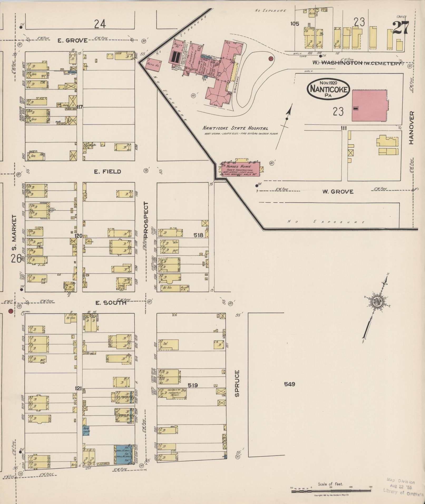 Sanborn Fire Insurance Map from Nanticoke, Luzerne County, Pennsylvania (1920), Sheet #0027 - Complete Map Set gallery image, historic Sanborn map, vintage wall art, Pennsylvania Pennsylvania