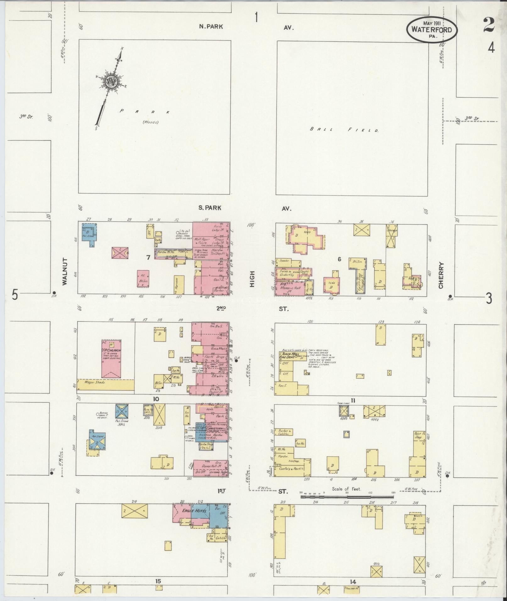 Sanborn Fire Insurance Map from Waterford, Erie County, Pennsylvania (1911), Sheet #0002 - Historic Sanborn Fire Insurance Map Print, vintage old map wall art, antique decor, genealogy gift, Pennsylvania Pennsylvania map