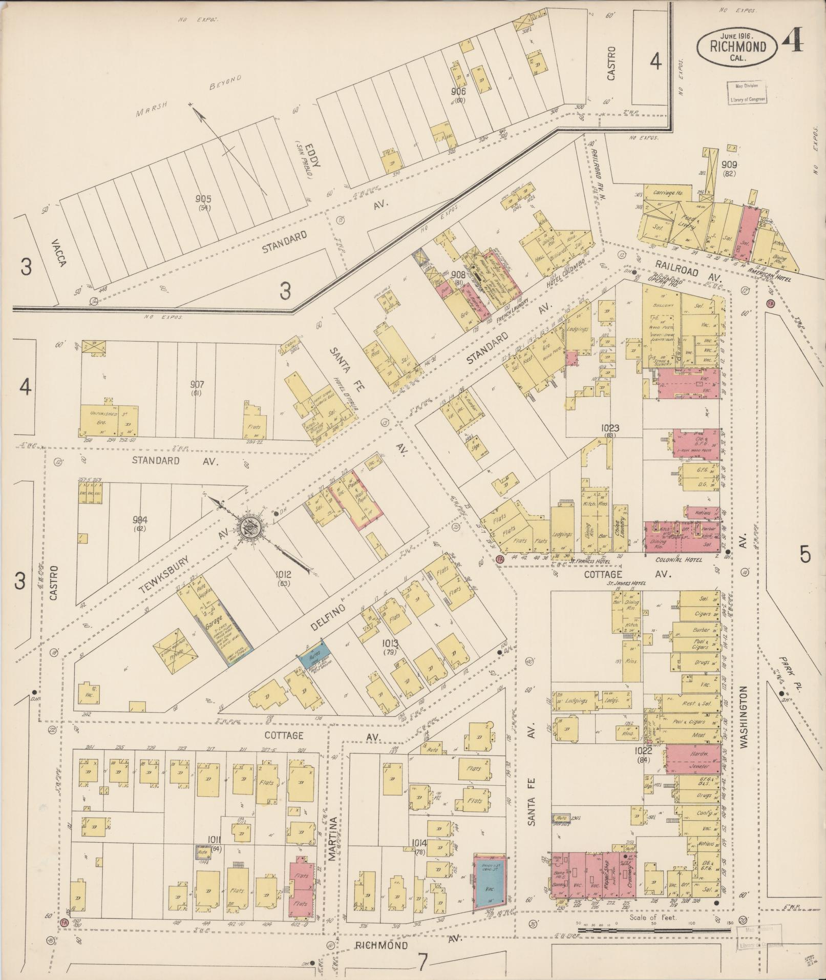 Sanborn Fire Insurance Map from Richmond, Contra Costa County, California (1916), Sheet #0004 - Complete Map Set gallery image, historic Sanborn map, vintage wall art, California California
