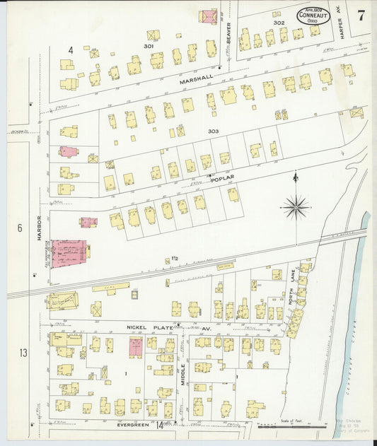 Sanborn Fire Insurance Map from Conneaut, Ashtabula County, Ohio (1909), Sheet #0007 - Historic Sanborn Fire Insurance Map Print, vintage old map wall art, antique decor, genealogy gift, Ohio Ohio map