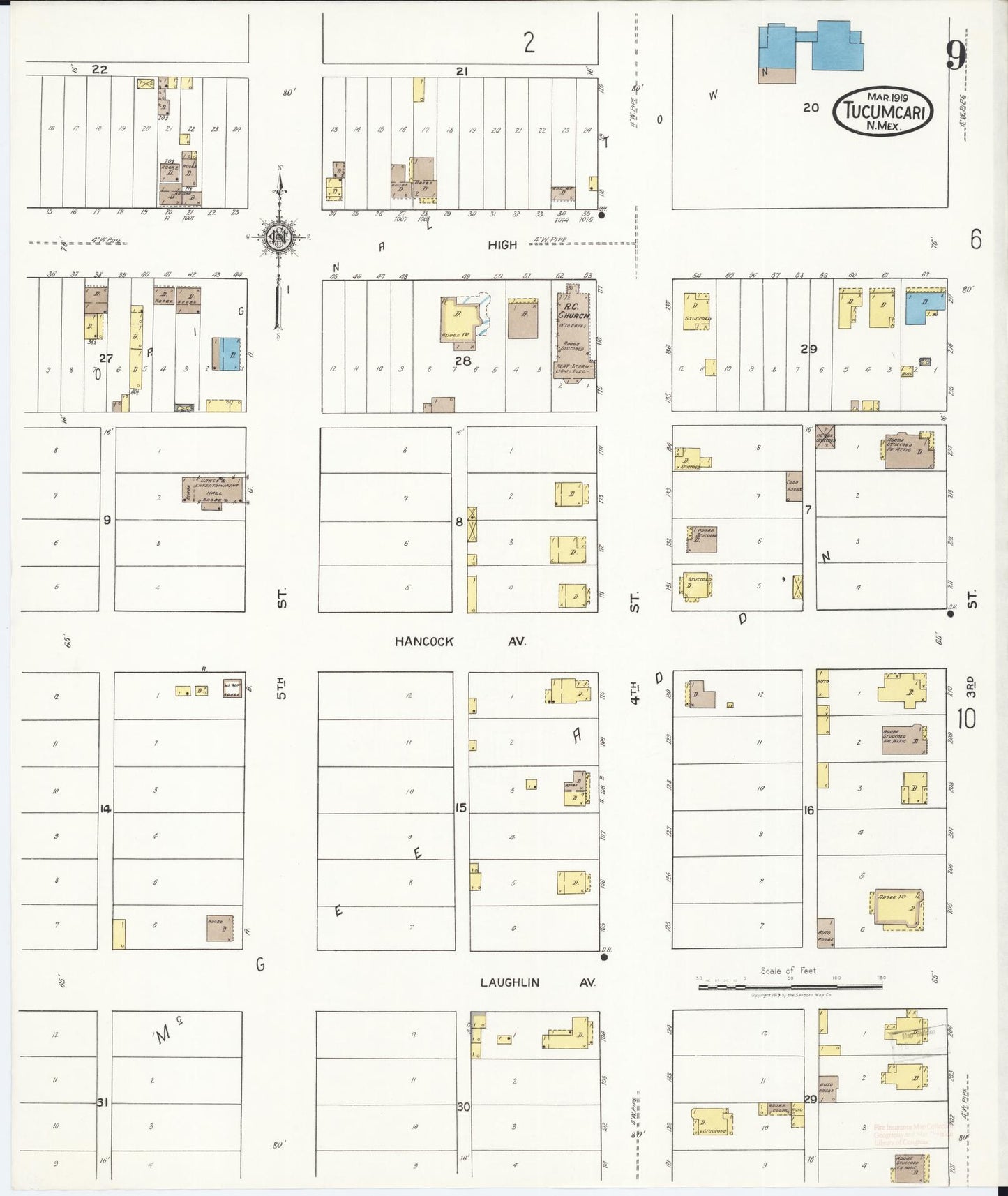 Sanborn Fire Insurance Map from Tucumcari, Quay County, New Mexico (1919), Sheet #0009 - Complete Map Set gallery image, historic Sanborn map, vintage wall art, New Mexico New Mexico