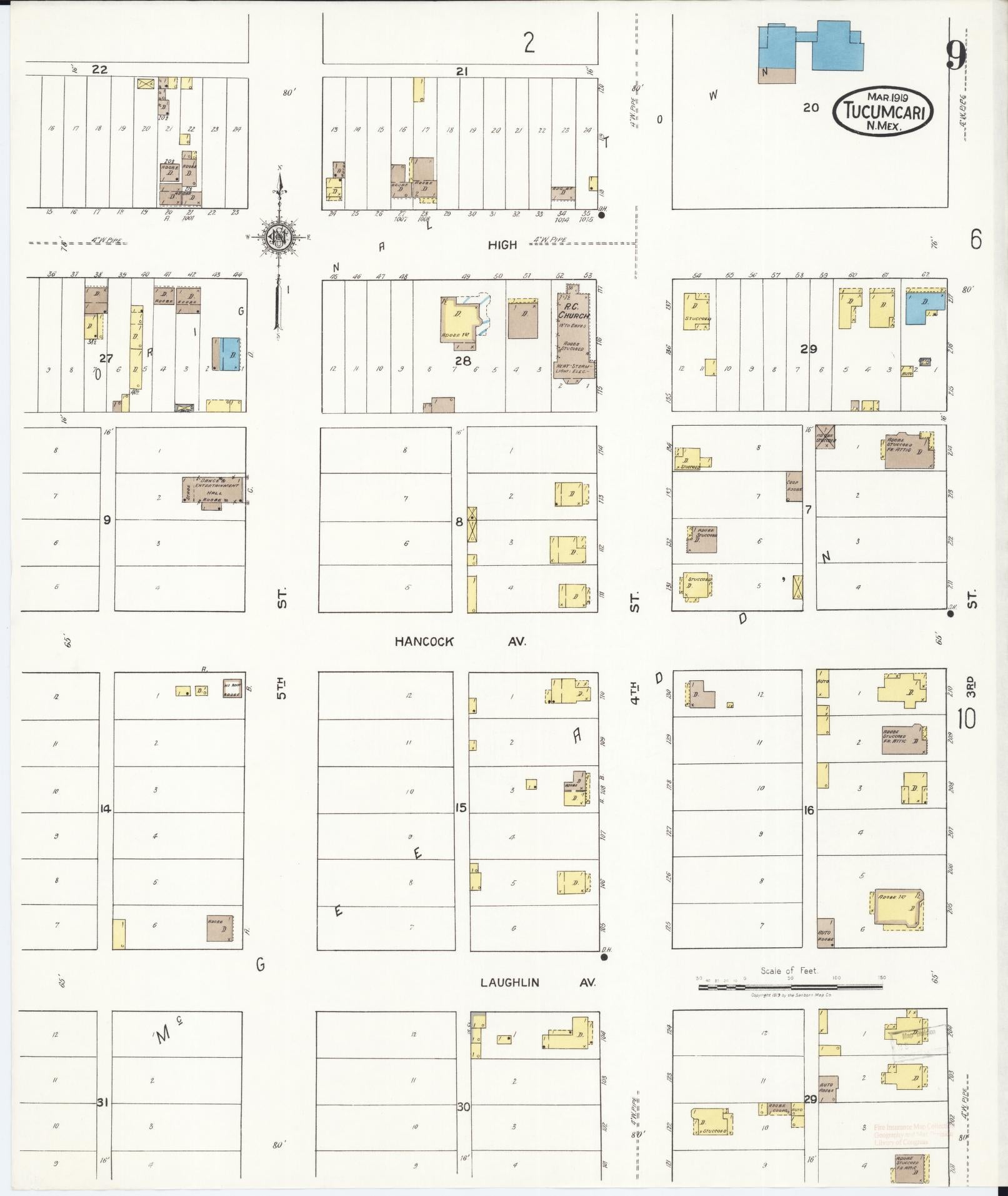 Sanborn Fire Insurance Map from Tucumcari, Quay County, New Mexico (1919), Sheet #0009 - Complete Map Set gallery image, historic Sanborn map, vintage wall art, New Mexico New Mexico