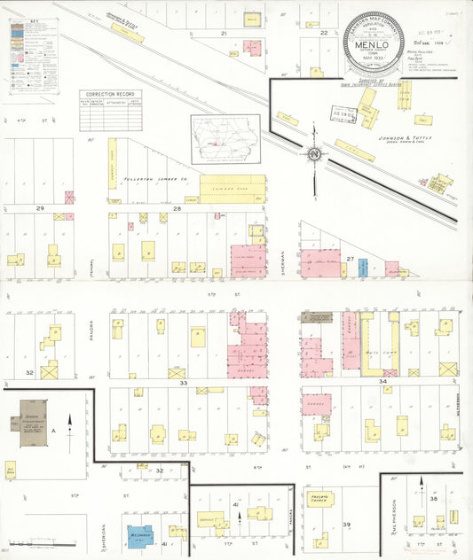 Sanborn Fire Insurance Map from Menlo, Guthrie County, Iowa (1933), Sheet #0001 - Historic Sanborn Fire Insurance Map Print, vintage old map wall art