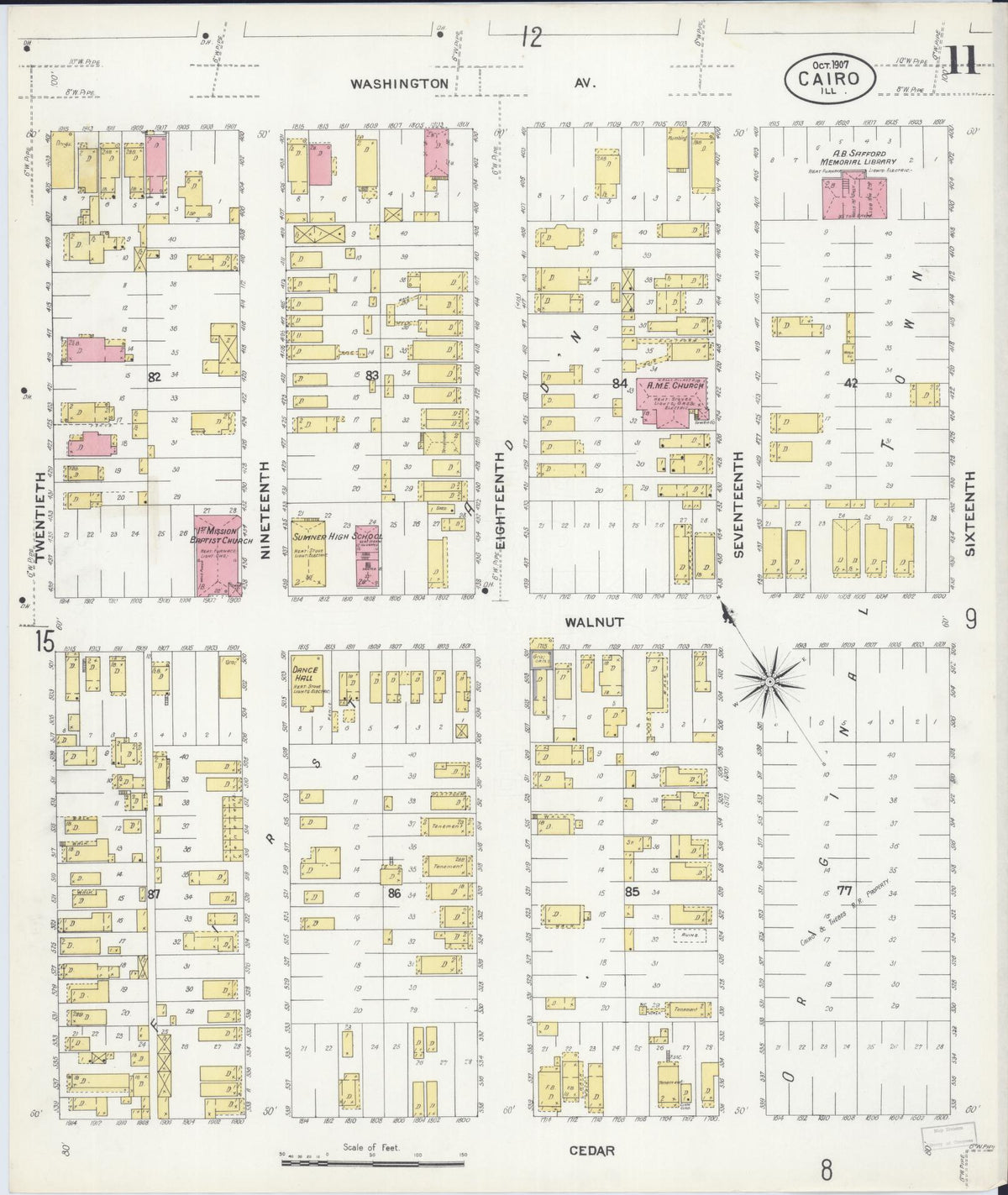 Sanborn Fire Insurance Map from Cairo, Alexander County, Illinois (1907), Sheet #0011 - Complete Map Set gallery image, historic Sanborn map, vintage wall art, Illinois Illinois