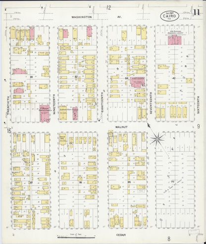Sanborn Fire Insurance Map from Cairo, Alexander County, Illinois (1907), Sheet #0011 - Complete Map Set gallery image, historic Sanborn map, vintage wall art, Illinois Illinois