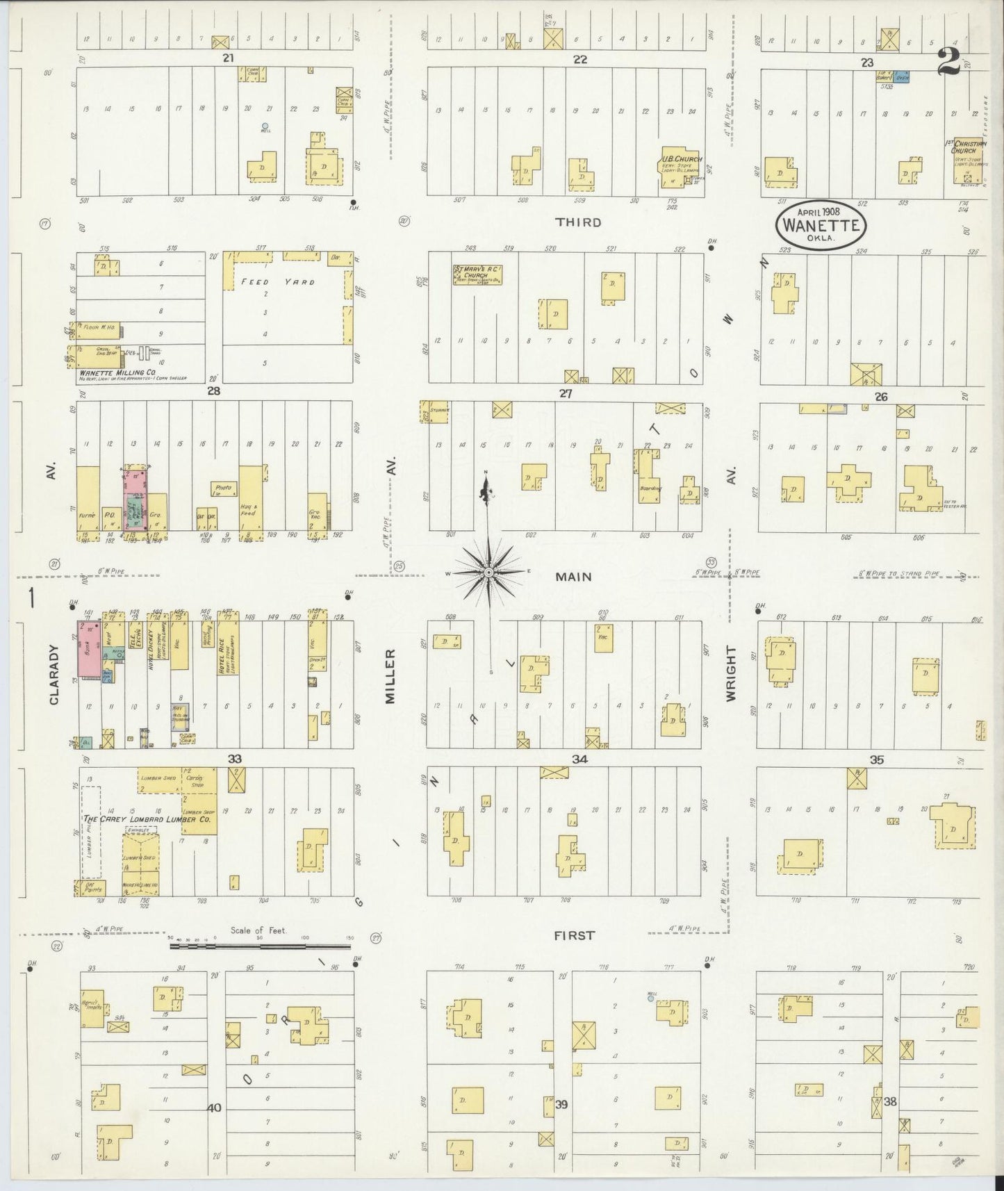 Sanborn Fire Insurance Map from Wanette, Pottawatomie County, Oklahoma (1908), Sheet #0002 - Complete Map Set gallery image, historic Sanborn map, vintage wall art, Oklahoma Oklahoma