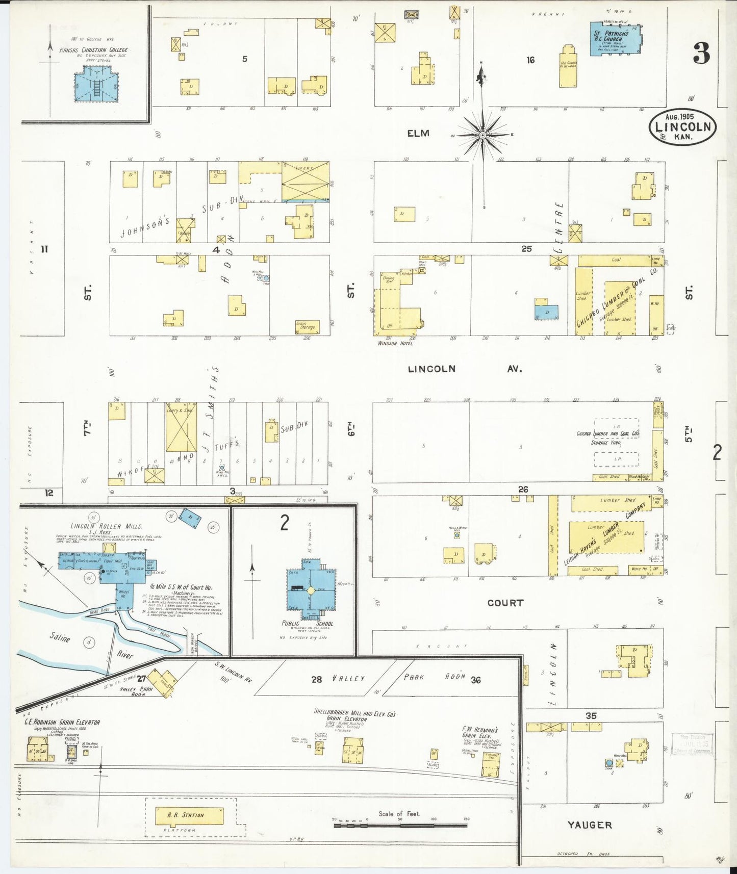 Sanborn Fire Insurance Map from Lincoln, Lincoln County, Kansas (1905), Sheet #0003 - Complete Map Set gallery image, historic Sanborn map, vintage wall art, Kansas Kansas