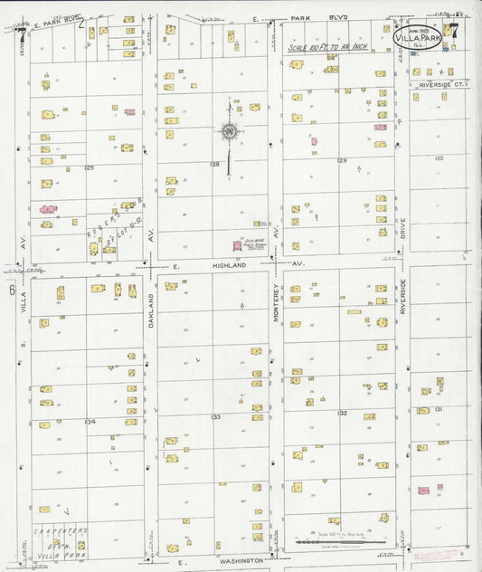 Sanborn Fire Insurance Map from Villa Park, Du Page County, Illinois (1925), Sheet #0007 - Historic Sanborn Fire Insurance Map Print, vintage old map wall art, antique decor, genealogy gift, Illinois Illinois map