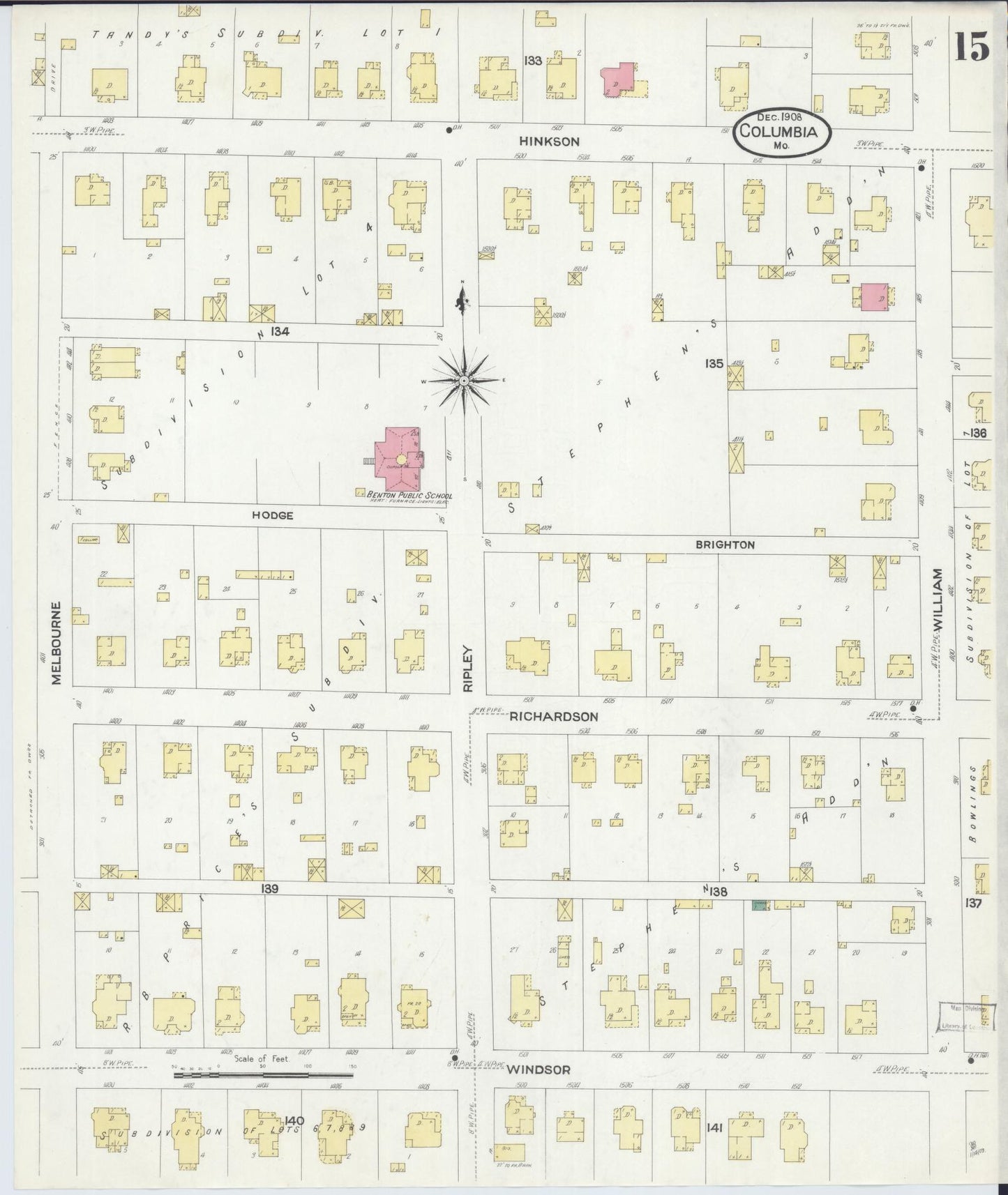 Sanborn Fire Insurance Map from Columbia, Boone County, Missouri (1908), Sheet #0015 - Complete Map Set gallery image, historic Sanborn map, vintage wall art, Missouri Missouri