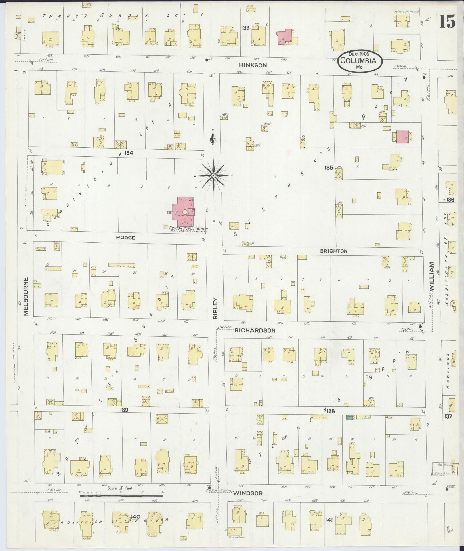 Sanborn Fire Insurance Map from Columbia, Boone County, Missouri (1908), Sheet #0015 - Complete Map Set gallery image, historic Sanborn map, vintage wall art, Missouri Missouri
