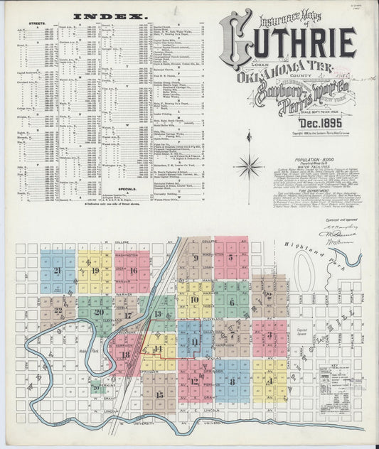 Sanborn Fire Insurance Map from Guthrie, Logan County, Oklahoma (1895), Sheet #0001 - Complete Map Set gallery image, historic Sanborn map, vintage wall art, Oklahoma Oklahoma